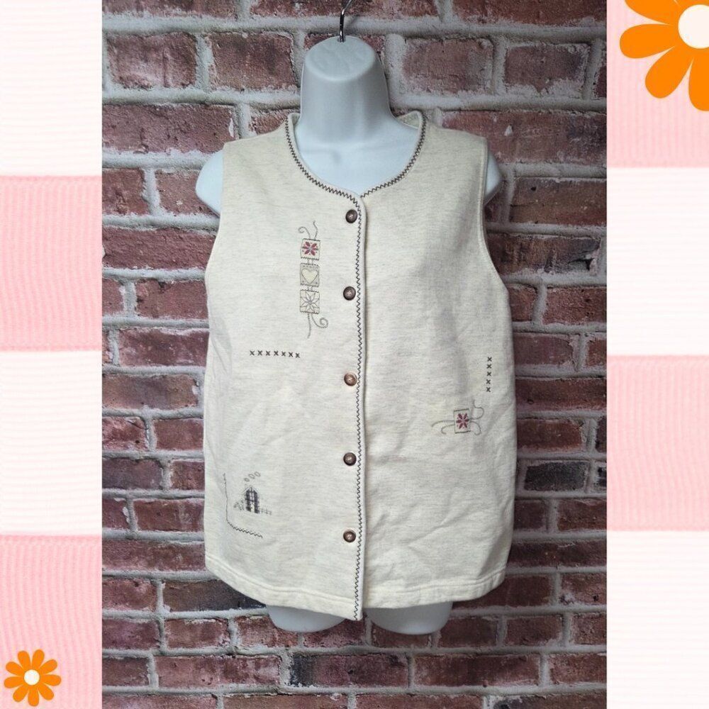 Vintage Northern Reflections Embroidered Sweater Vest – Women’s Small‎ Off White